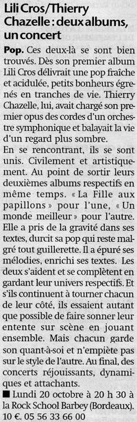 Sud Ouest, 20 octobre 2008