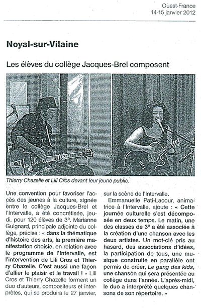 Ouest France, 15 janvier 2012