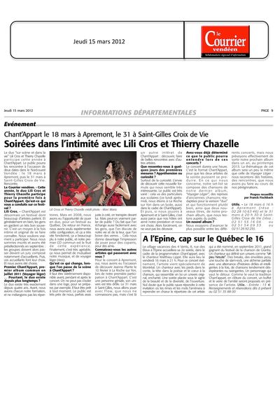 Le Courrier Vendéen, 15 mars 2012