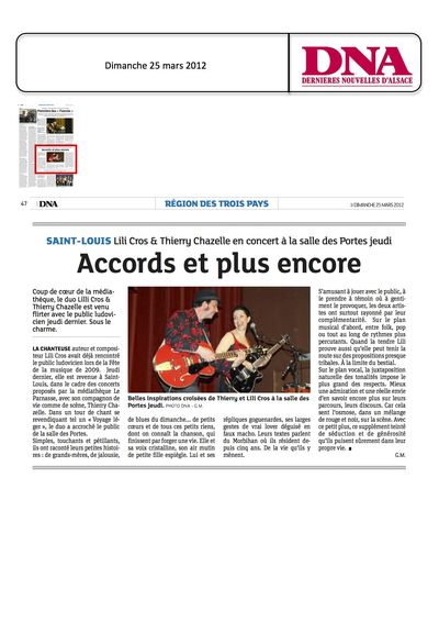 Les Dernières Nouvelles d'Alsace, 25 mars 2012