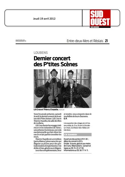 Sud Ouest, 19 avril 2012