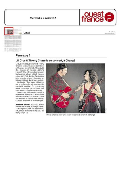 Ouest France, 25 avril 2012