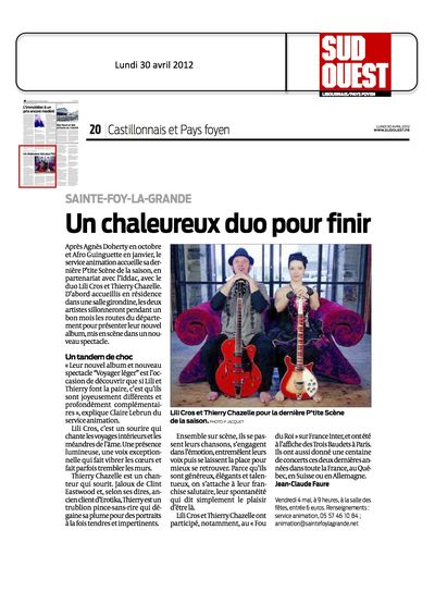 Sud Ouest, 30 avril 2012
