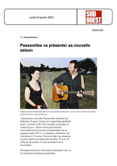 Sud Ouest, 14 janvier 2013