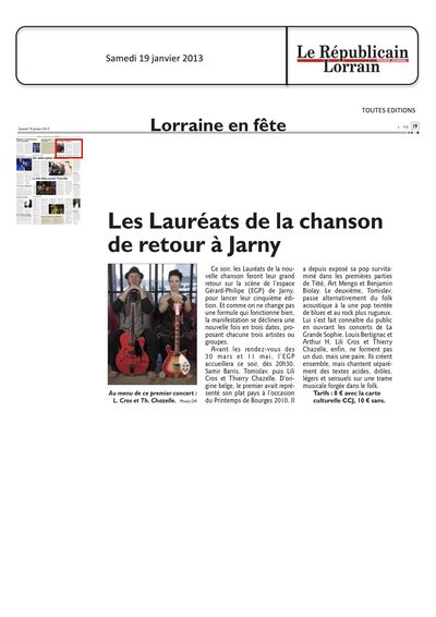 Le Républicain Lorrain, 18 janvier 2013