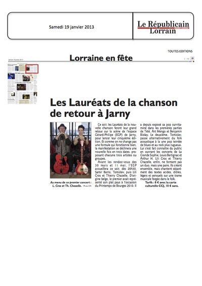 Le Républicain Lorrain, 19 janvier 2013