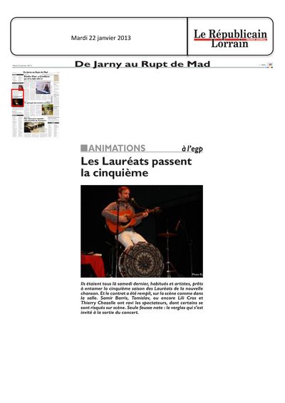 Le Républicain Lorrain, 22 janvier 2013