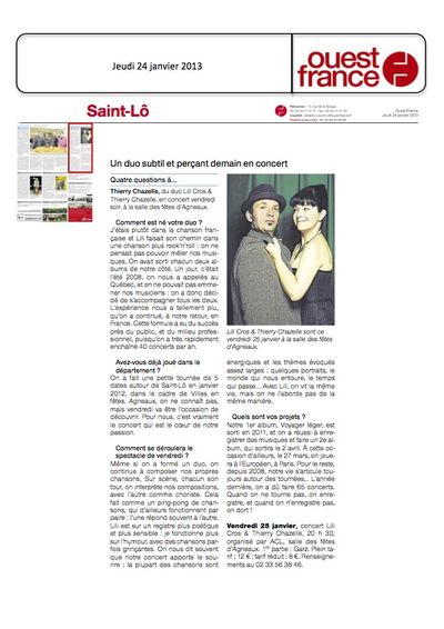 Ouest France, 24 janvier 2013