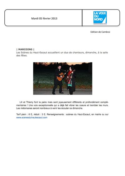 La Voix du Nord, 5 février 2013