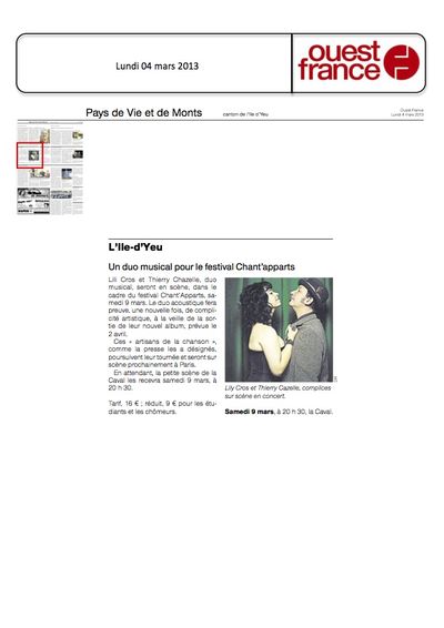 Ouest France, 4 mars 2013