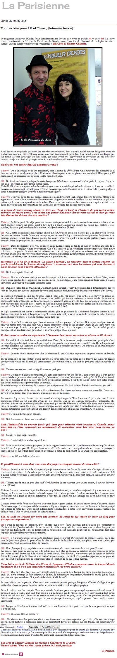 La Parisienne du Nord, 25 mars 2013