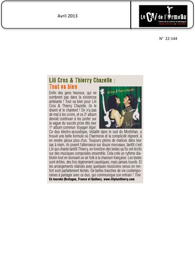 Le Cri de l'Ormeau, 3 avril 2013