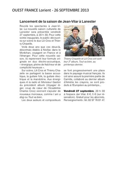 Ouest France, 26 septembre 2013