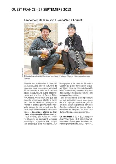 Ouest France, 27 septembre 2013