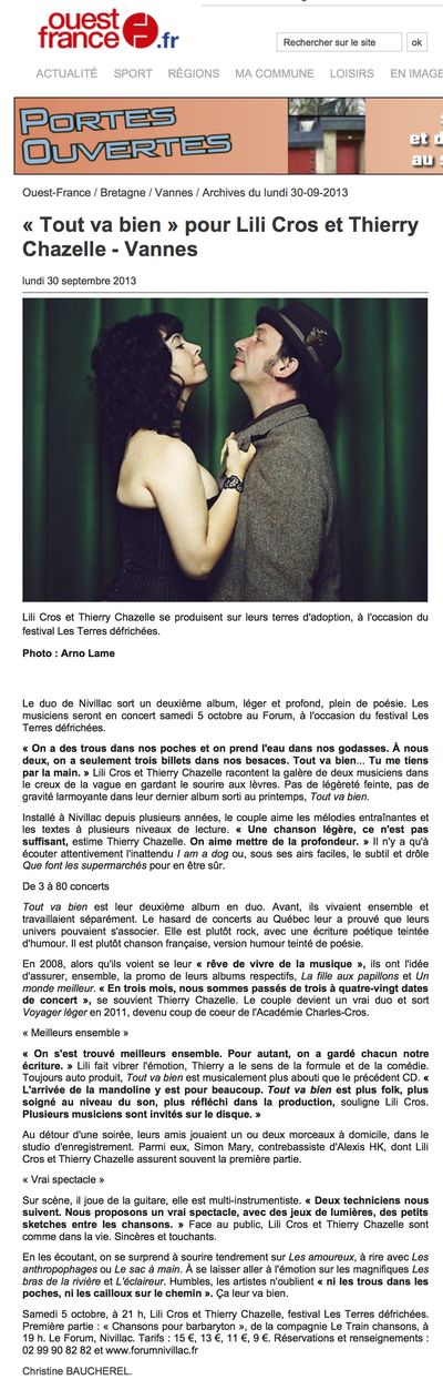 Ouest France, 30 septembre 2013