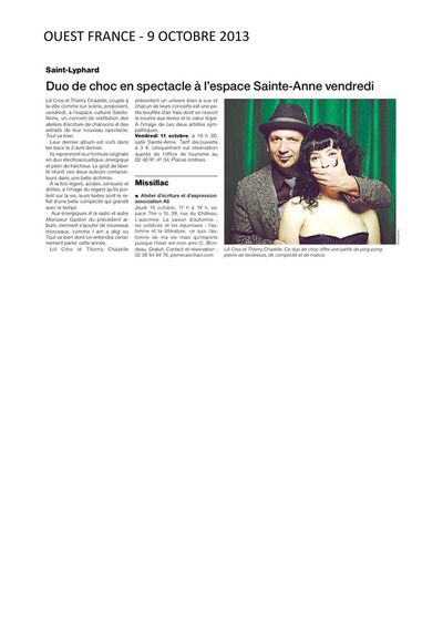 Ouest France, 9 octobre 2013