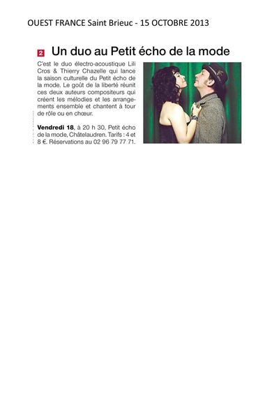 Ouest France, 15 octobre 2013