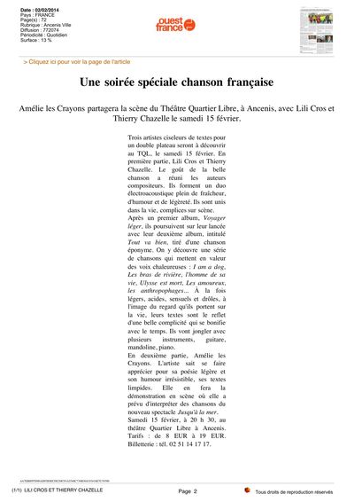 Ouest France, 2 février 2014