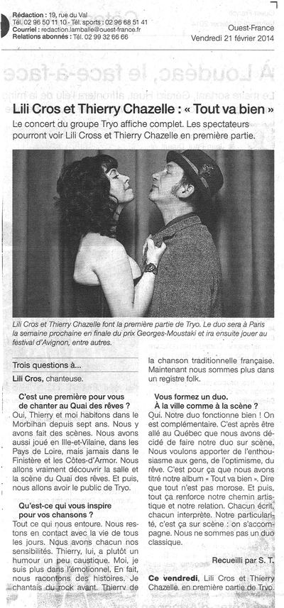 Ouest France, 21 février 2014